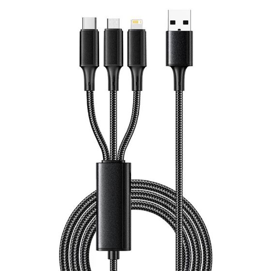 Кабель Rexant USB 2.0 A(m) - Type-С(m)/Lightning(m)/microUSB(m) нейлон 1.2м черный (18-7075)