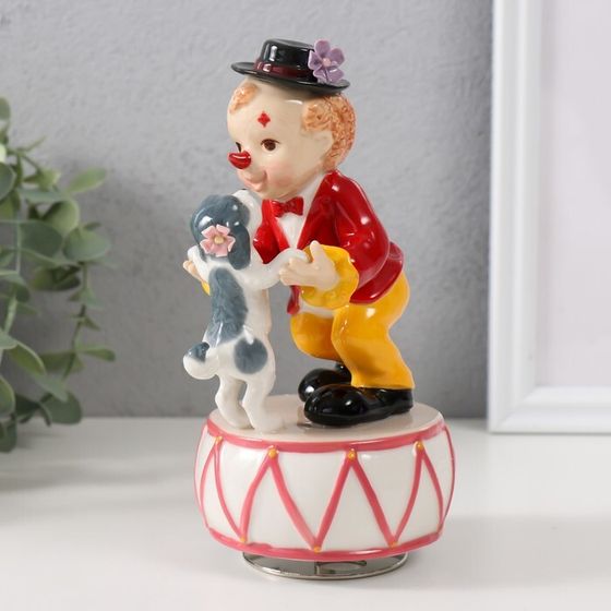 Сувенир керамика музыкальный &quot;Клоун танцует с собачкой на барабане&quot; 8х9,5х16,5 см