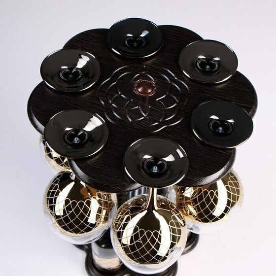 !09 Набор фужеров "Золотая сетка цветы" 6 фужеров (290 мл.) + стойка