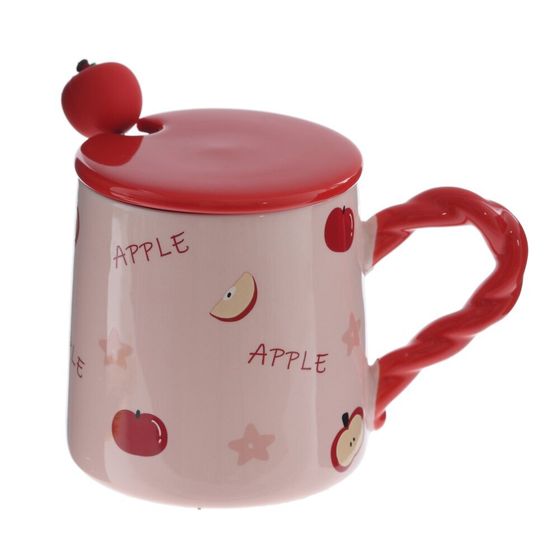 Кружка с крышкой и ложкой, L8,5 W8,5 H9,5 см, цвет микс