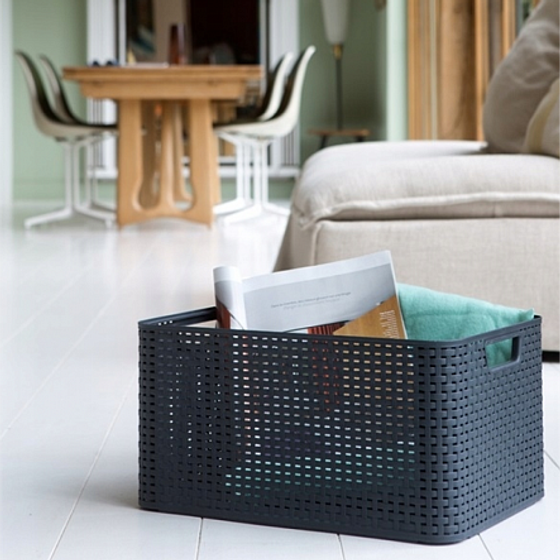 Корзина RATTAN STYLE BOX M  крышка тёмно-серая