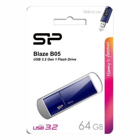 Флешка Silicon Power Blaze B05, 64 Гб, USB 3.2, синяя