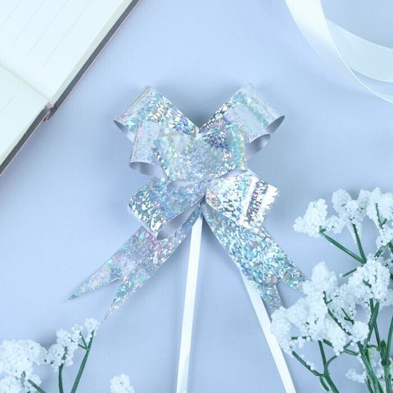 !09 Подарочный Бант - бабочка (набор 10 штук) N 1.8, цвет серебро голография, для упаковки подарков