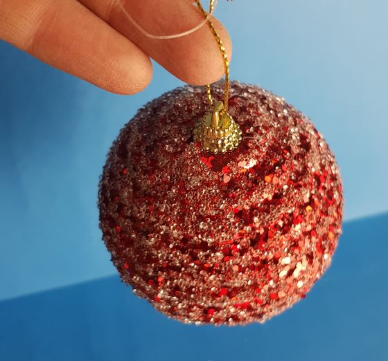 !09 Набор елочных игрушек 2 штуки &quot;Шар заснеженный&quot; d=8 см. цвет красный