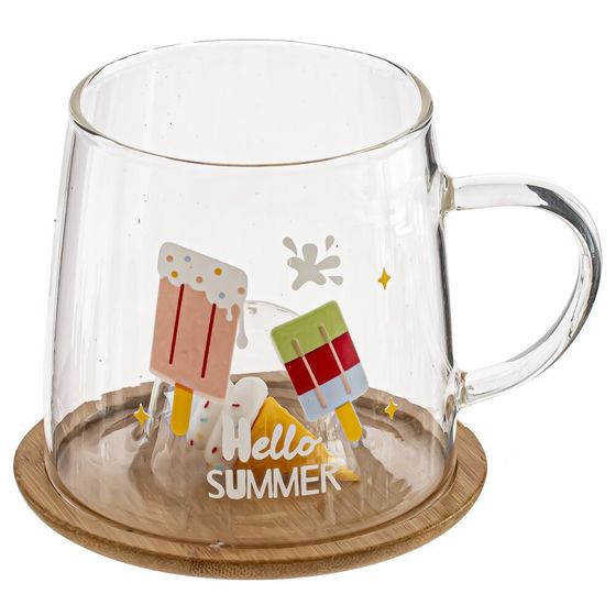 Кружка с крышкой 320 мл, L7 W7 H8 см, дизайн микс