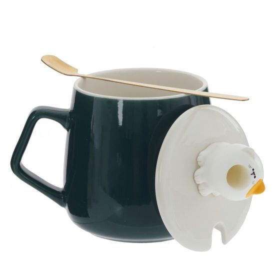 Кружка с крышкой и ложкой, 390 мл, L12,5 W9,5 H13 см
