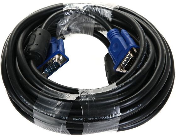 Кабель TVcom VGA(m) - VGA(m) 10м феррит. кольца черный (QCG120H-10M)