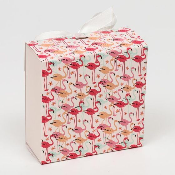 !Подарочная коробка 2 штуки сборная с окном "Фламинго на белом" 11,5 х 11,5 х 5 см