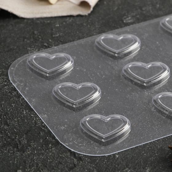 !09 Набор 2 штуки - Форма для шоколада и конфет «9 сердечек», 3,6×3,3×0,6 см, цвет прозрачный