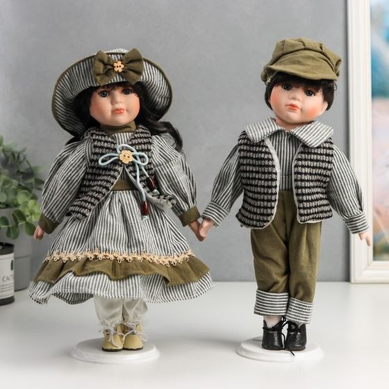 Кукла коллекционная парочка набор 2 шт &quot;Марина и Паша в нарядах в зелёную полоску&quot; 30 см