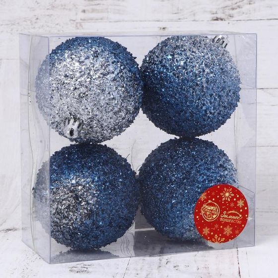 !09 Набор елочных шаров (набор 4 штуки) "Идэн", d=8 см, цвет серебристый/синий