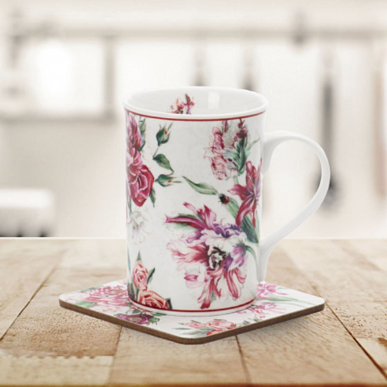 Кружка RED BLOSSOM 330мл с ложечкой и подставкой