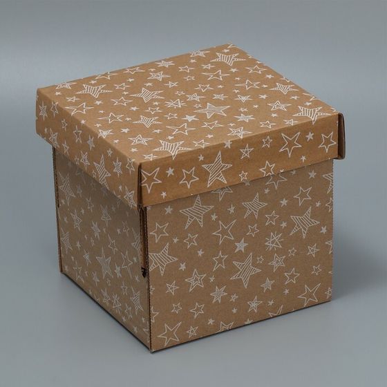 Коробка подарочная складная бурая, упаковка, «Звёзды», 16.6 х 15.5 х 15.3 см