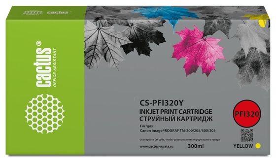 Картридж струйный Cactus CS-PFI320Y желтый (300мл) для Canon imagePROGRAF TM-200/TM-200 MFP L24ei/TM-205/TM-300