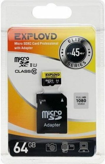 Карта памяти microSDXC 64GB Exployd EX064GCSDXC10UHS-1-ElU1 w + адаптер