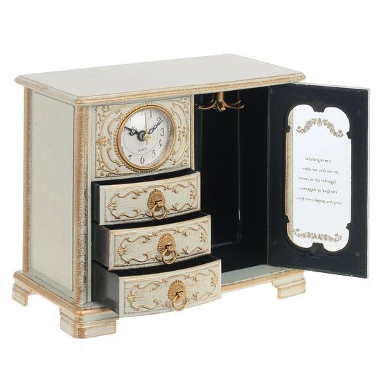 Шкатулка для украшений с часами, L21 W12 H19 см, (1xАА не прилаг.)