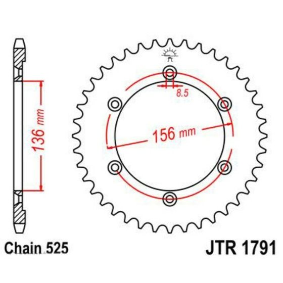 Звезда задняя, ведомая JTR1791, цепь 525, 42 зубья