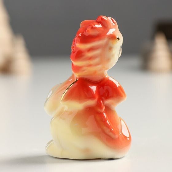 !09 Сувенир керамика &quot;Дракоша с монетой -рубль&quot; оранжево-золотой 3х4х6,8 см.