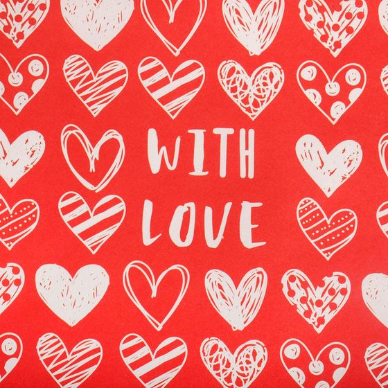!09 Бумага крафт (набор 3 листа) «With love» фон красный 50 × 70 см.