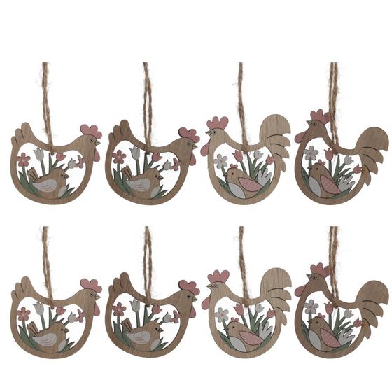 Набор из 8-ми изделий декоративных подвесных &quot;Курица/Петух&quot; (6*05*6), L12,5 W12,5 H1,5 см