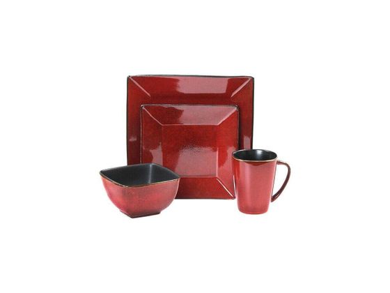 Elama Harland Loft 16 Piece Dinnerware Set, Red &amp; Black