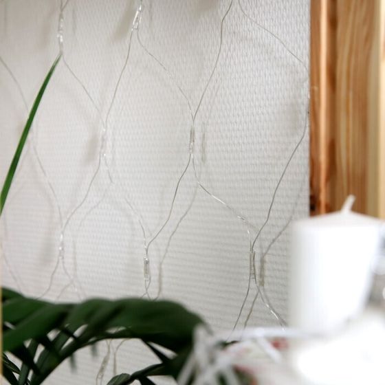 !09 Гирлянда «Сеть» 1.6 × 1.6 м, IP20, прозрачная нить, 144 LED, свечение жёлтое, 8 режимов, 220 В