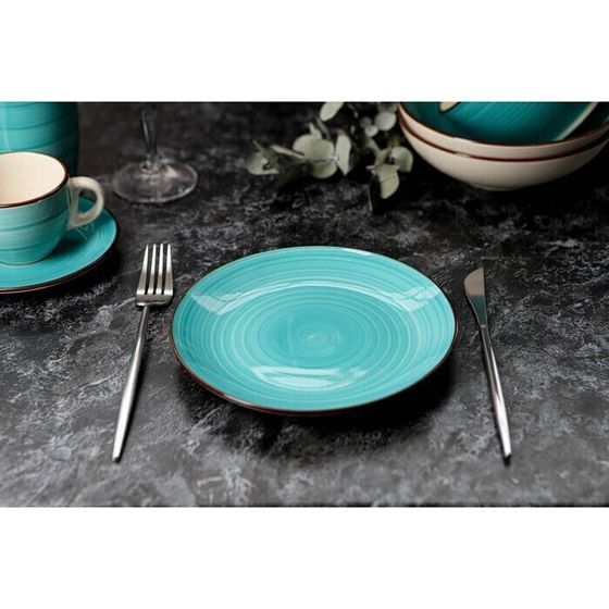 !09 Тарелка керамическая обеденная «Морской мир», d=27 см, цвет бирюзовый