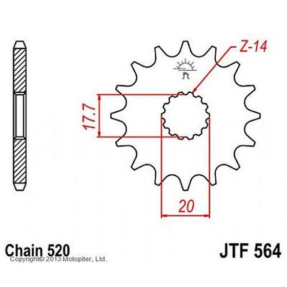 Звезда передняя, ведущая JTF564, стальная, цепь 520, 14 зубьев