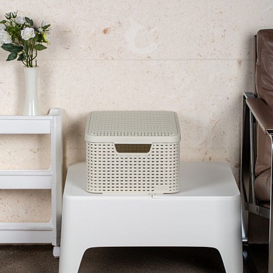 Корзина RATTAN STYLE BOX M  крышка кремовая