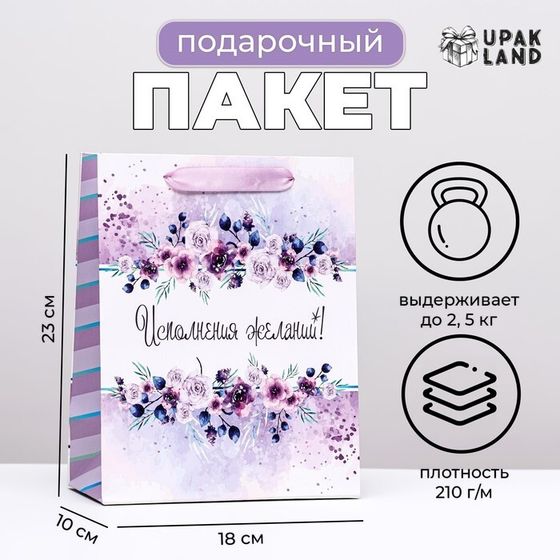 Пакет ламинированный вертикальный &quot;Исполнения желаний&quot;, 18 х 23 х 10 см