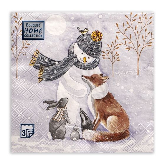 Новогодние салфетки бумажные Home Collection Classic «Снеговик и его друзья», 3 слоя, 33x33 см, 20 шт