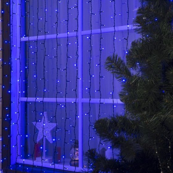 УЦЕНКА Гирлянда «Занавес», 2×3 м, IP44, УМС, 760 LED, 220 В, тёмная нить, свечение синее