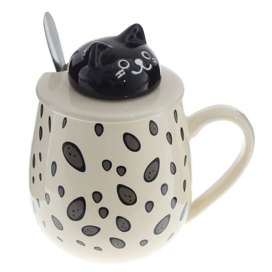 Кружка с крышкой и ложкой, 350 мл, L13 W9 H13 см, 4в.