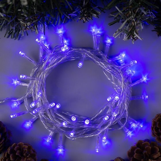 Гирлянда «Нить» 5 м, IP20, прозрачная нить, 50 LED, 8 режимов, 220 В, свечение синее
