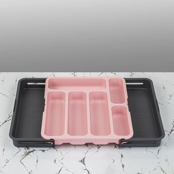 Лоток для столовых приборов раздвижной розовый
