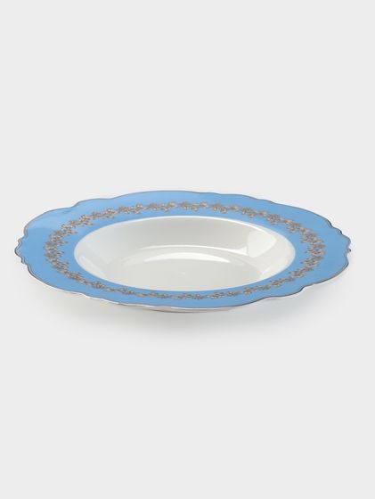 Тарелка глубокая WY Royal blue, 220 мл, d=21.5 см, фарфор, белая, голубая