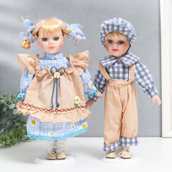 Кукла коллекционная парочка &quot;Лиза и Коля, наряды в ромашку&quot; набор 2 шт 30 см