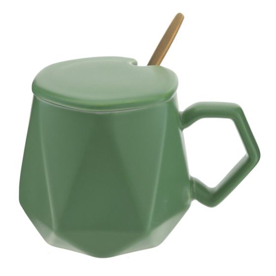 Кружка с крышкой и ложкой, 450 мл, L14 W9 H9,5 см