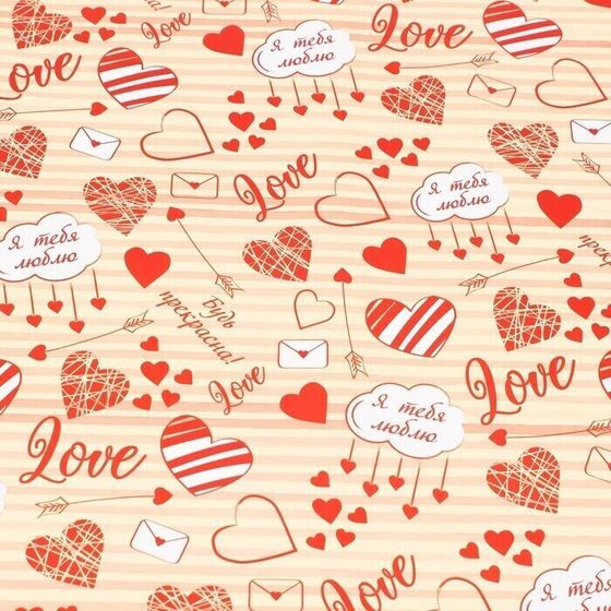 !09 Бумага упаковочная 2 листа глянцевая "Love",двусторонняя, 70 х 100 см