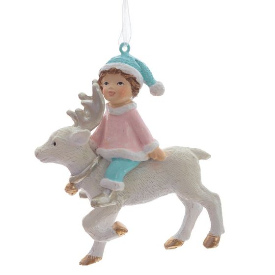 Изделие декоративное подвесное &quot;Мальчик/Девочка на олене&quot;, L7 W3,5 H8,5 см, 2в.
