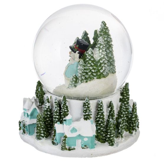 Фигур декор в стекл шаре &quot;Снеговик/Дом&quot; (подсв, муз, вьюга, AAAх3 н/п), D 10 см, L12 W11,5 H14 см, 2