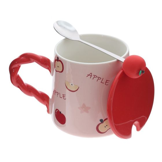 Кружка с крышкой и ложкой, L8,5 W8,5 H9,5 см, цвет микс