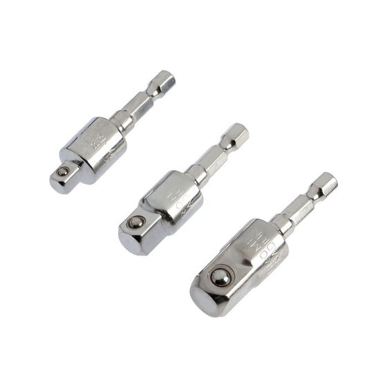 Набор шарнирных адаптеров для шуруповерта ТУНДРА, CrV, 1/4 - 3/8 - 1/2&quot;, 52 - 57 мм, 3 шт.