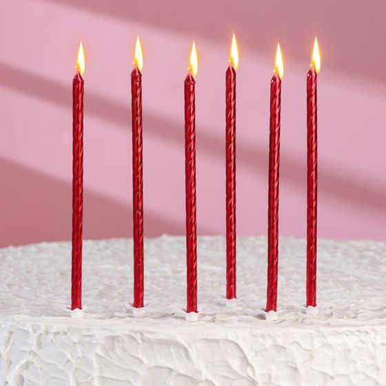 Свечи для торта &quot;Классические&quot; с подставкой, 13 см, 6 шт, рубиновые