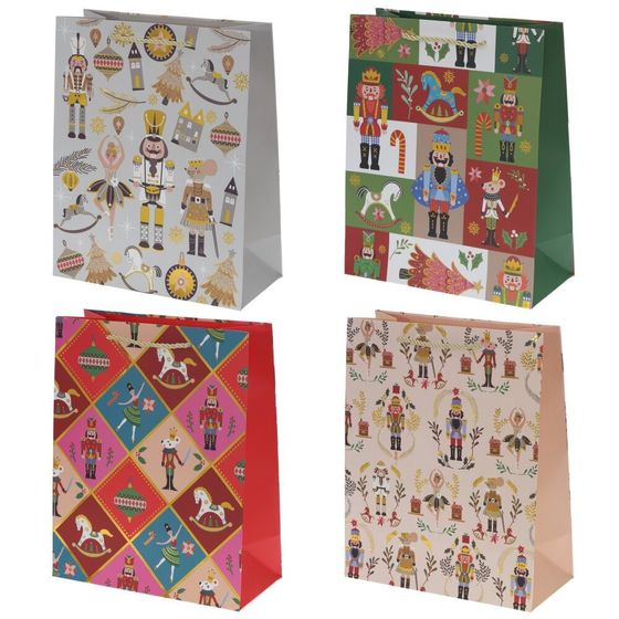 Пакет подарочный (бумага 210г/м2, блок 12шт), L30 W12 H40 см, 4в.