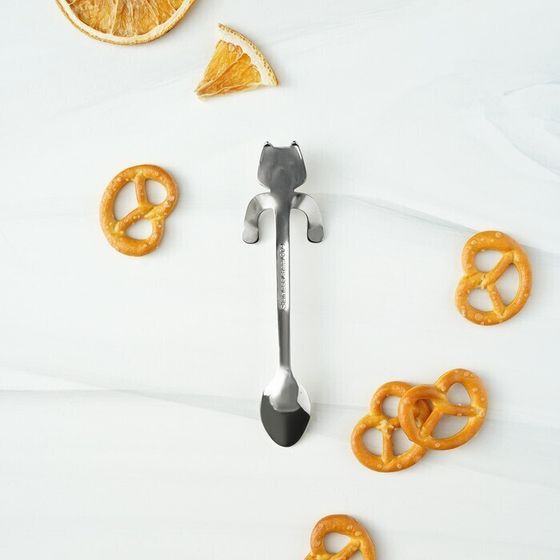 !09 Набор 2 штуки - Ложка чайная из нержавеющей стали Magistro «Котик», длина 11,5 см, цвет серебряный!!