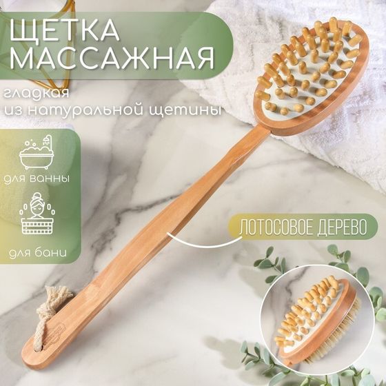 Щётка массажная для тела из натуральной щетины, с ручкой, гладкая