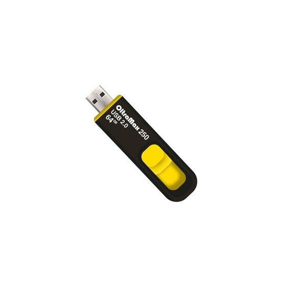 Флешка OltraMax 250, 64 Гб, USB2.0, чт до 15 Мб/с, зап до 8 Мб/с, жёлтая