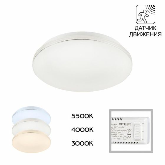 Светильник накладной Citilux «Симпла» CL71424SV, 28,5х28,5х6,5 см, 1х24Вт, LED, цвет белый