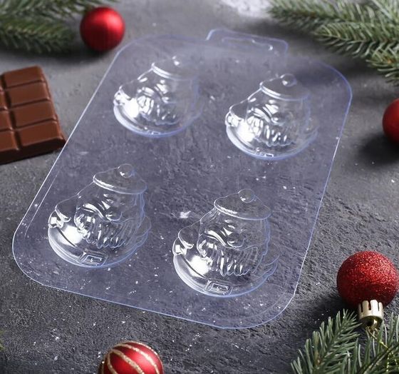 !09 Форма для шоколада и конфет «Мини дед мороз», размер ячейки 5×7 см, цвет прозрачный